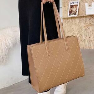 2/$30 Ladies Brown Quilted Large Tote Bag
